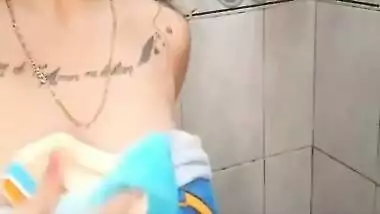 Indian Tattooed Girl Taking Bath With Her Big Melons