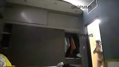 Chubby MILF after bath dress wear caught by stepson