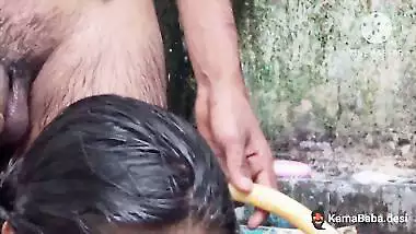 Kinky husband bathing with his nude wife in desi porn