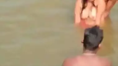 Village Girl enjoying wid two boys in river