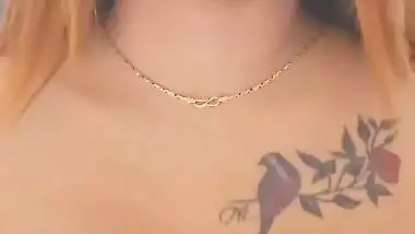 Tattooed Desi girl nude playing with huge boobs